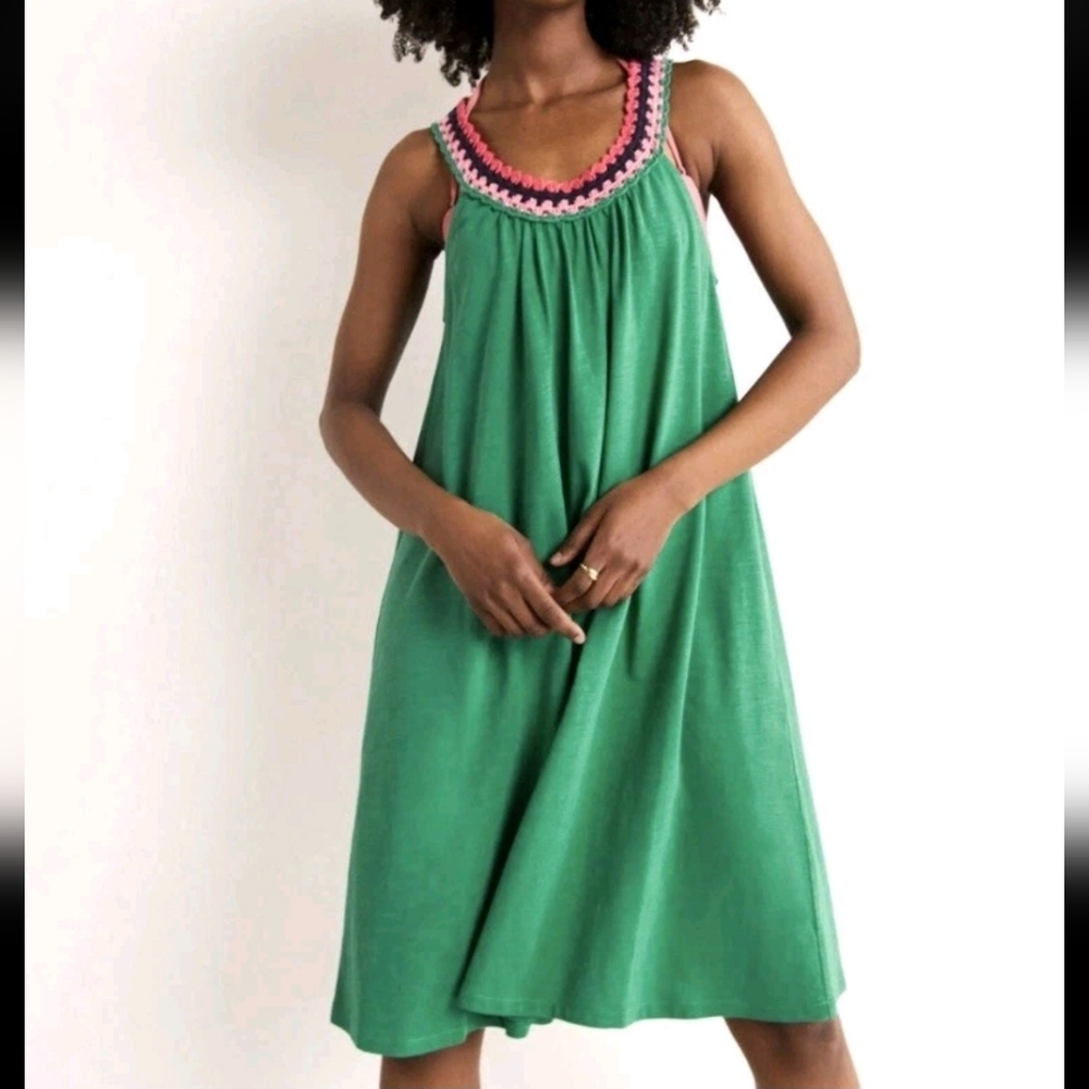 NWT Boden Crochet Trim Jersey Mini Trapeze Dress Jade Green Size 8